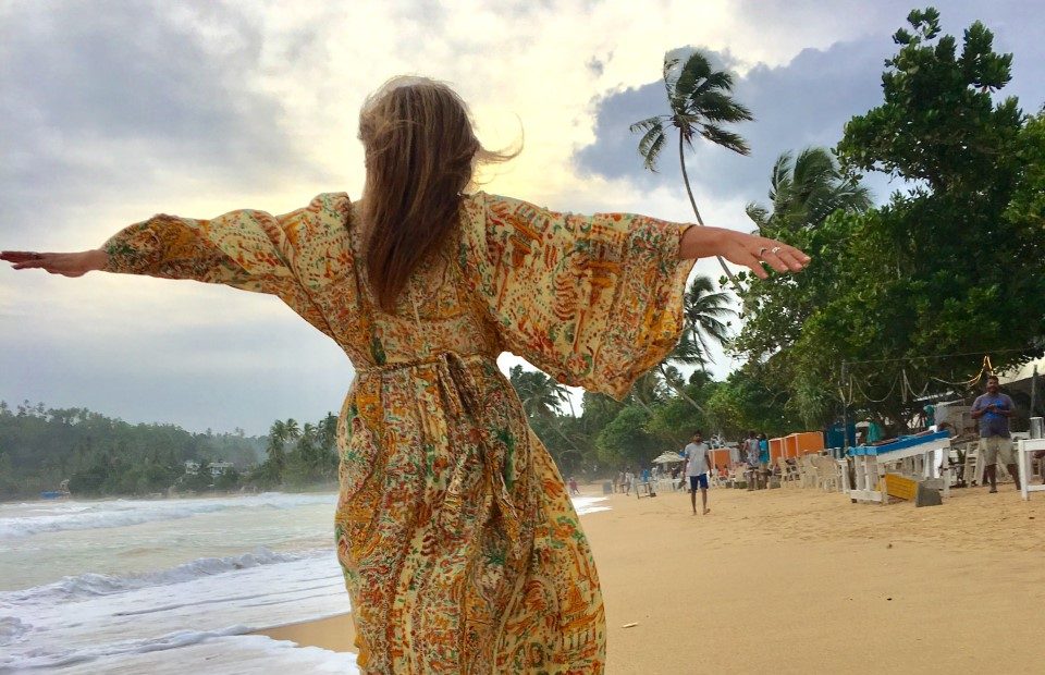 being mindful strolling on beach